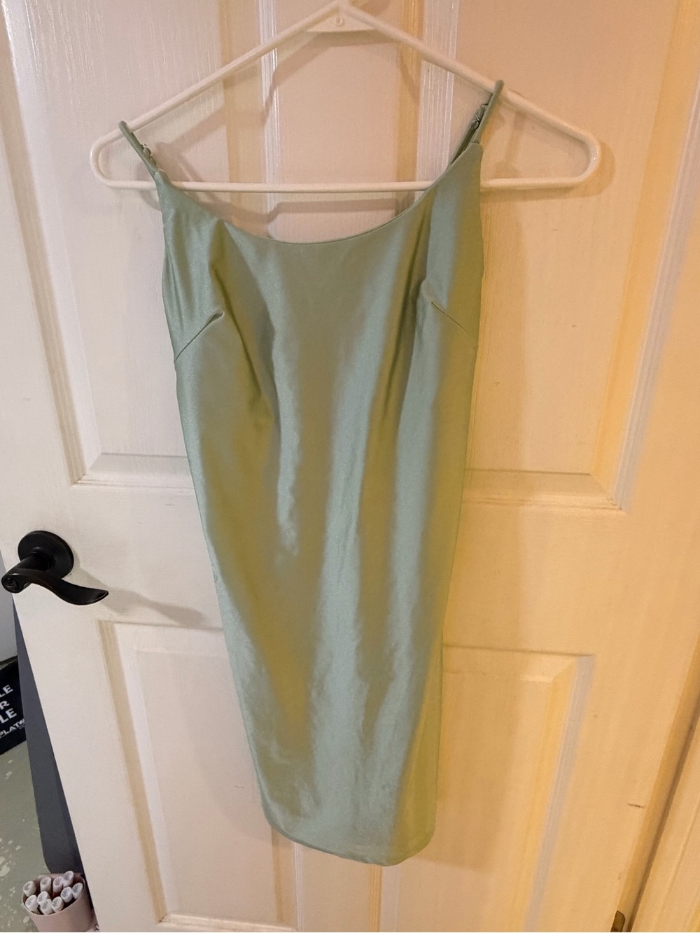 Iris Satin Slip Midi Dress in Sage Green